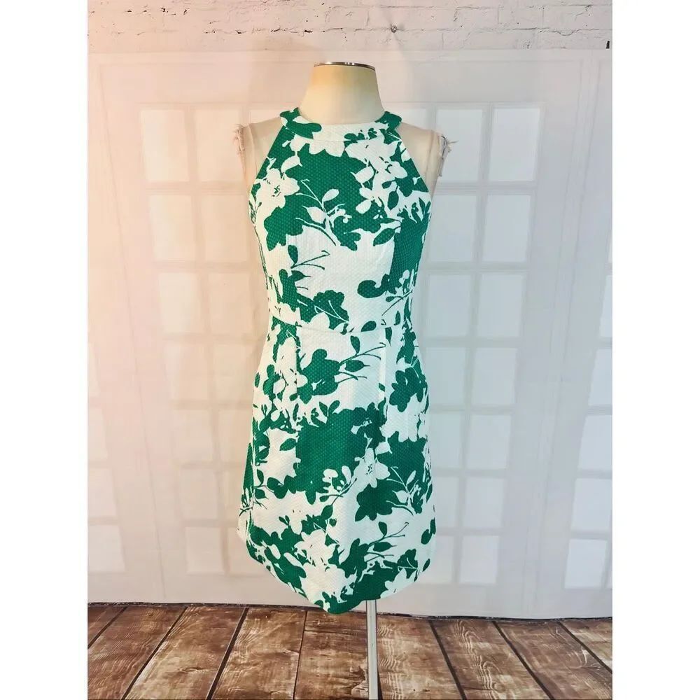 The Limited Green White Halter Floral Sleeveless Mini Dress Size 00 Petite